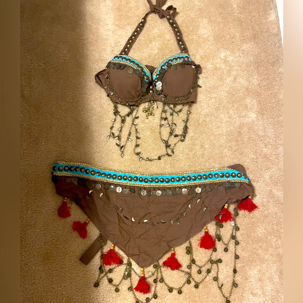 Brown Tribal Fusion Belly Dance Bra and Belt Bedlah Set NEW